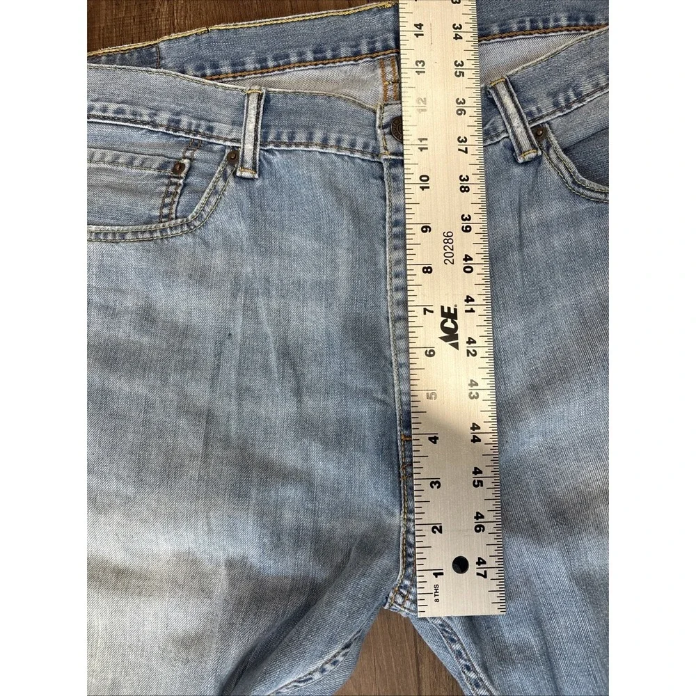 Levi's 505 Jeans Mens 38x28 Red Tab Light Wash Blue Straight Fit VTG Distressed